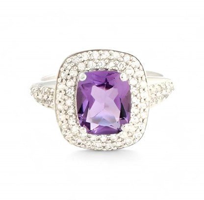 1CT Amethyst Cushion Halo Ring - GEMPARA