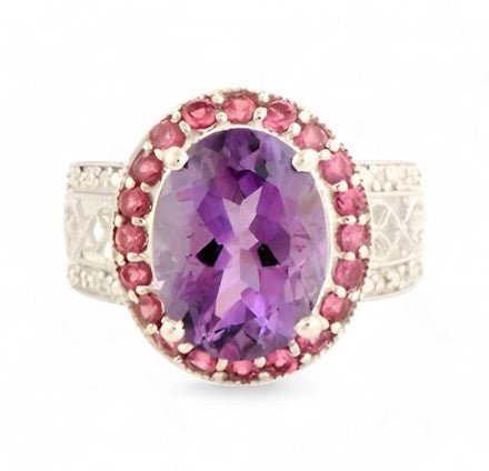 1CT Oval Amethyst and Garnet Ring - GEMPARA