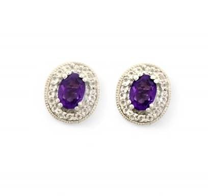 1CT Oval Amethyst Halo Studs - GEMPARA