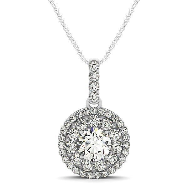 14k White Gold Diamond Halo Round Shape Pendant (1 1/4 cttw) - GEMPARA