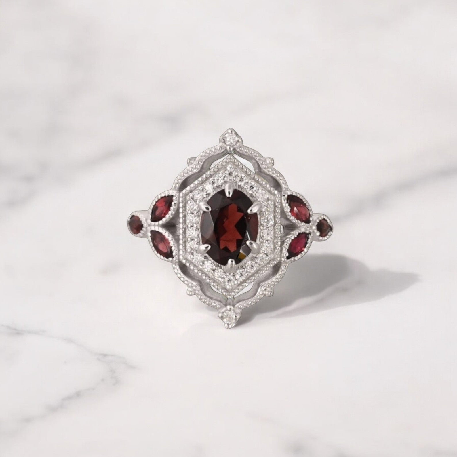 Silver The Rosewood Manor Garnet Ring - GEMPARA