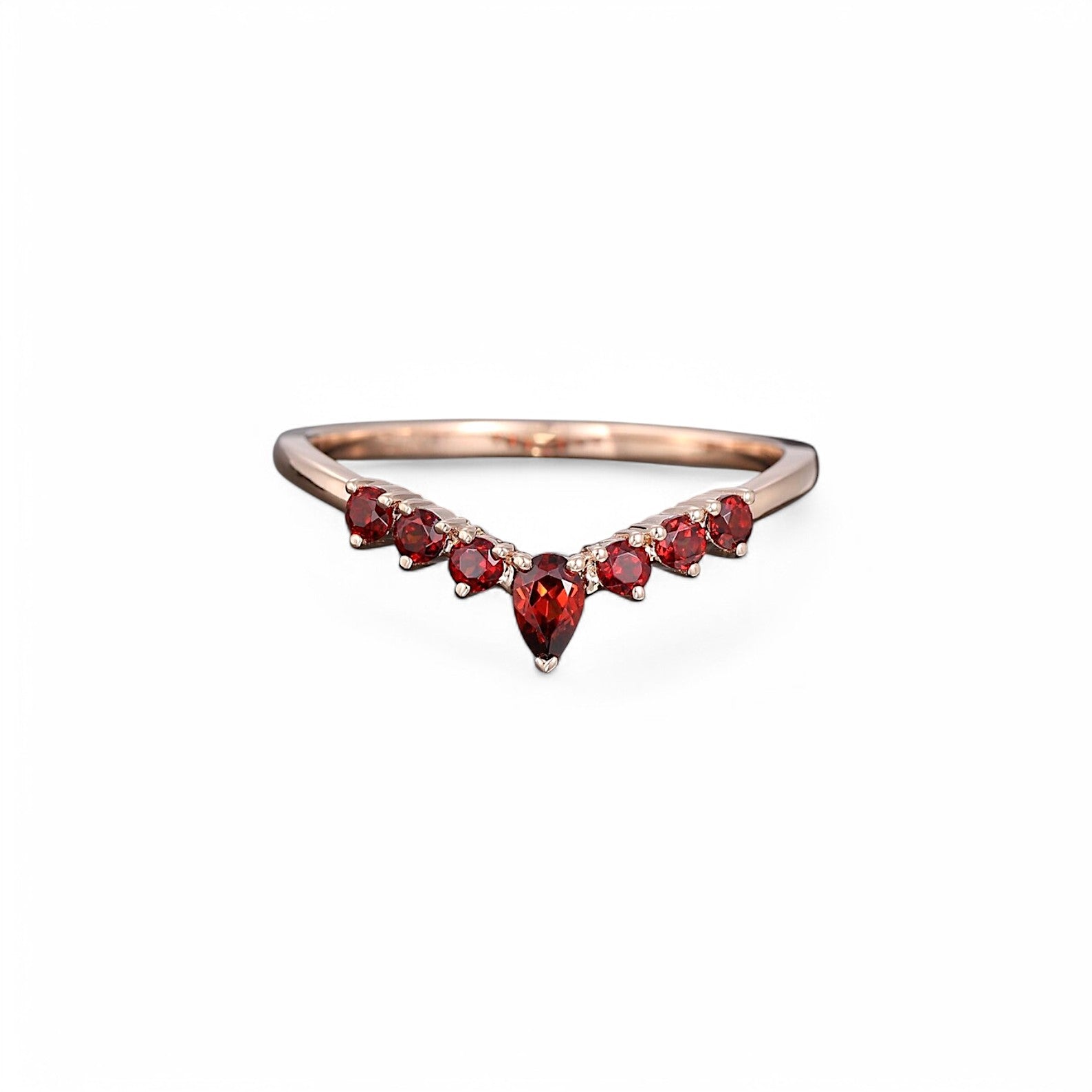 Pear-Shaped Garnet Curved Stackable Ring - GEMPARA