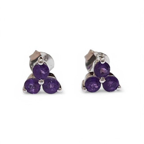 Silver Round cut Amethyst Studs - GEMPARA
