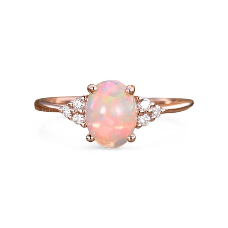 0.13CT Australian Oval Opal Moissanite Accent Ring - GEMPARA