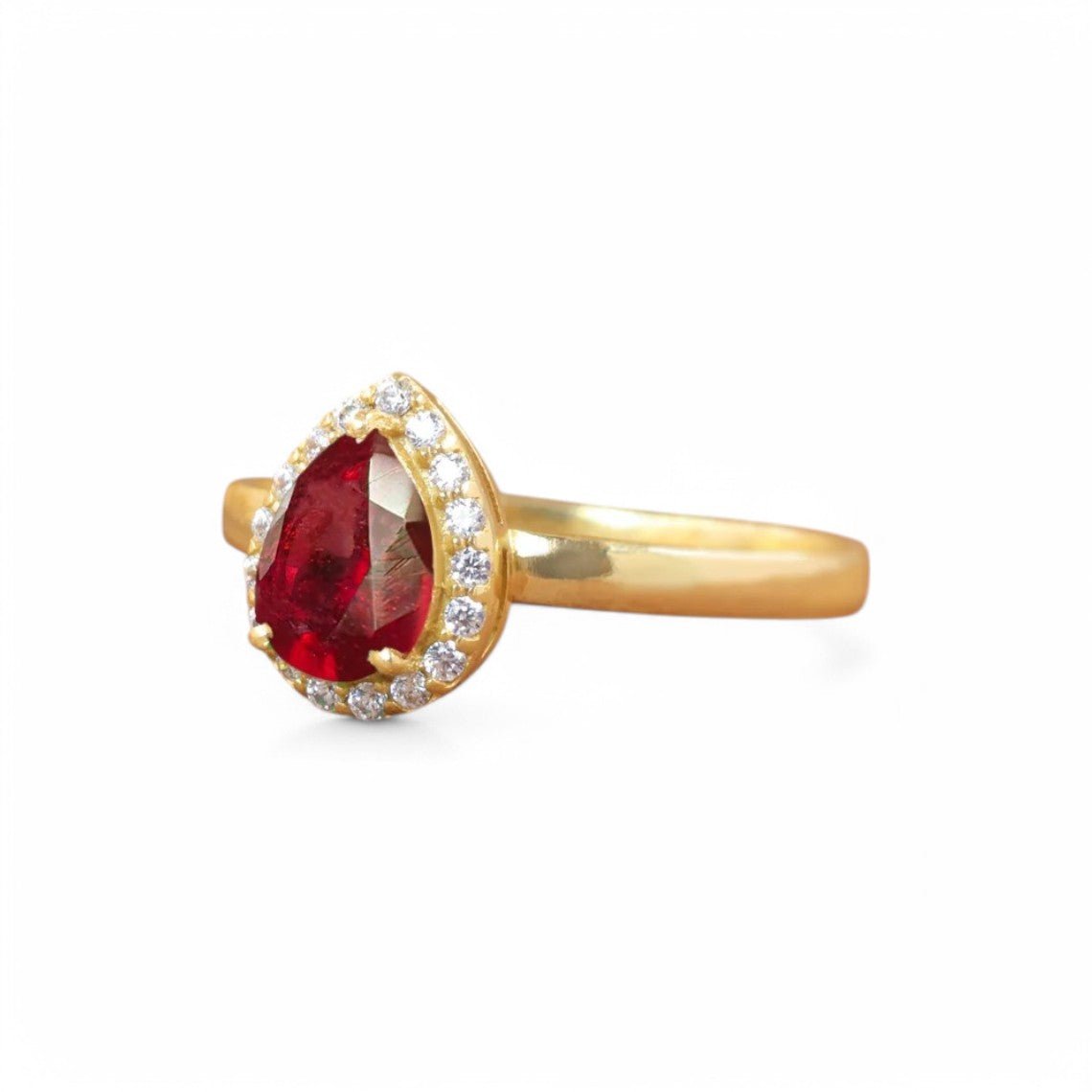 0.13CT Pear cut Ruby Halo Ring - GEMPARA