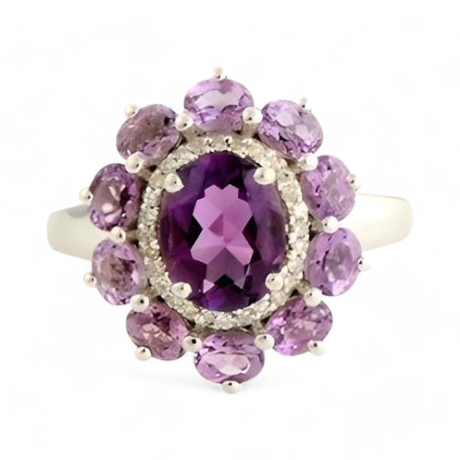 1 CT Amethyst Oval Cluster Floral Ring - GEMPARA
