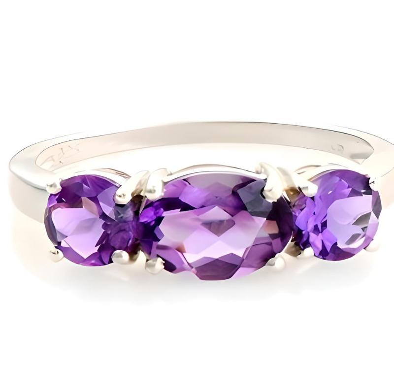 1 CT Amethyst Three Stone Ring - GEMPARA