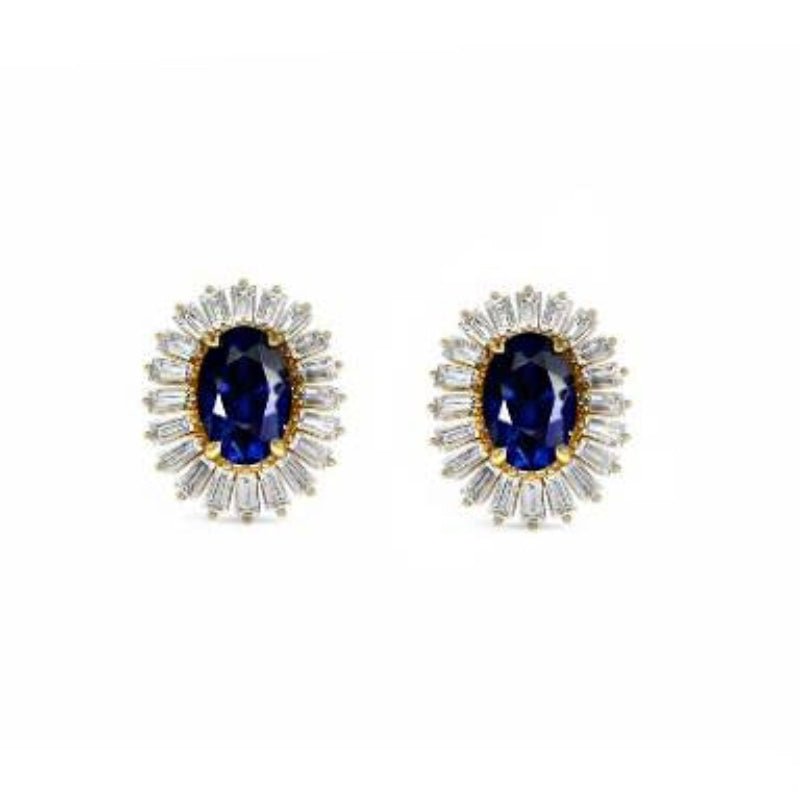 1.35CT Oval cut Lab Sapphire Halo Studs - GEMPARA
