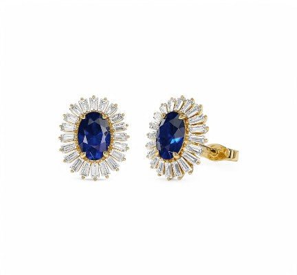 1.35CT Oval cut Lab Sapphire Halo Studs - GEMPARA