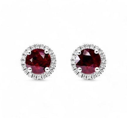 1.35CT Round Lab Ruby Halo Studs - GEMPARA