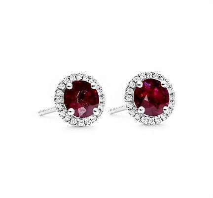 1.35CT Round Lab Ruby Halo Studs - GEMPARA