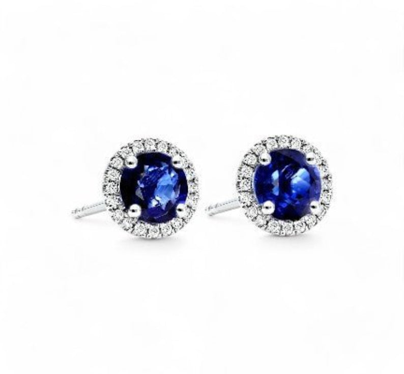 1.35CT Round Sapphire Halo Studs - GEMPARA