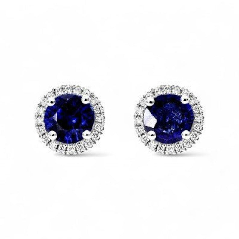 1.35CT Round Sapphire Halo Studs - GEMPARA