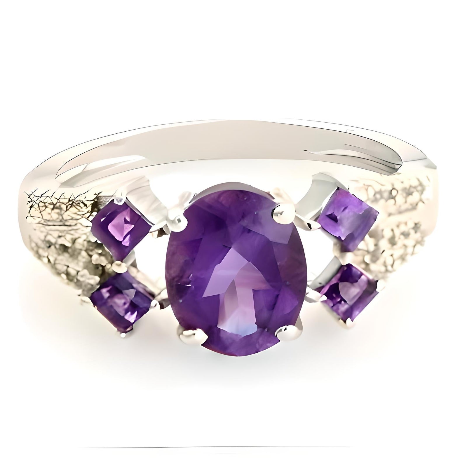 1.50 CT Amethyst Ring with Square Accents - GEMPARA