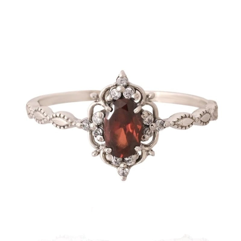 1.5CT Oval Garnet Ring with moissanite Accents - GEMPARA