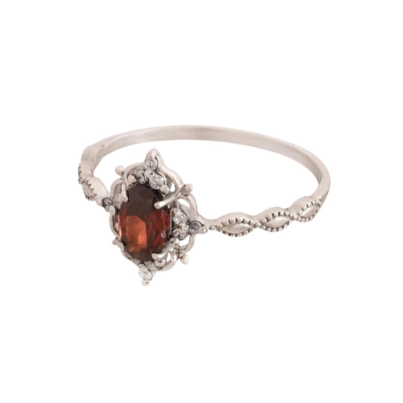 1.5CT Oval Garnet Ring with moissanite Accents - GEMPARA