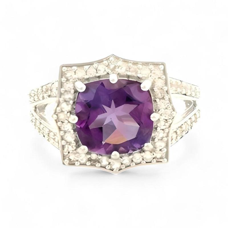 1CT Amethyst Cushion Cut Halo Ring - GEMPARA