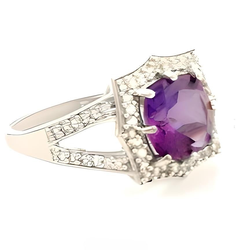 1CT Amethyst Cushion Cut Halo Ring - GEMPARA