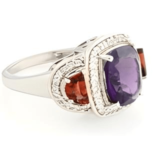 1CT Amethyst Cushion Garnet Ring - GEMPARA