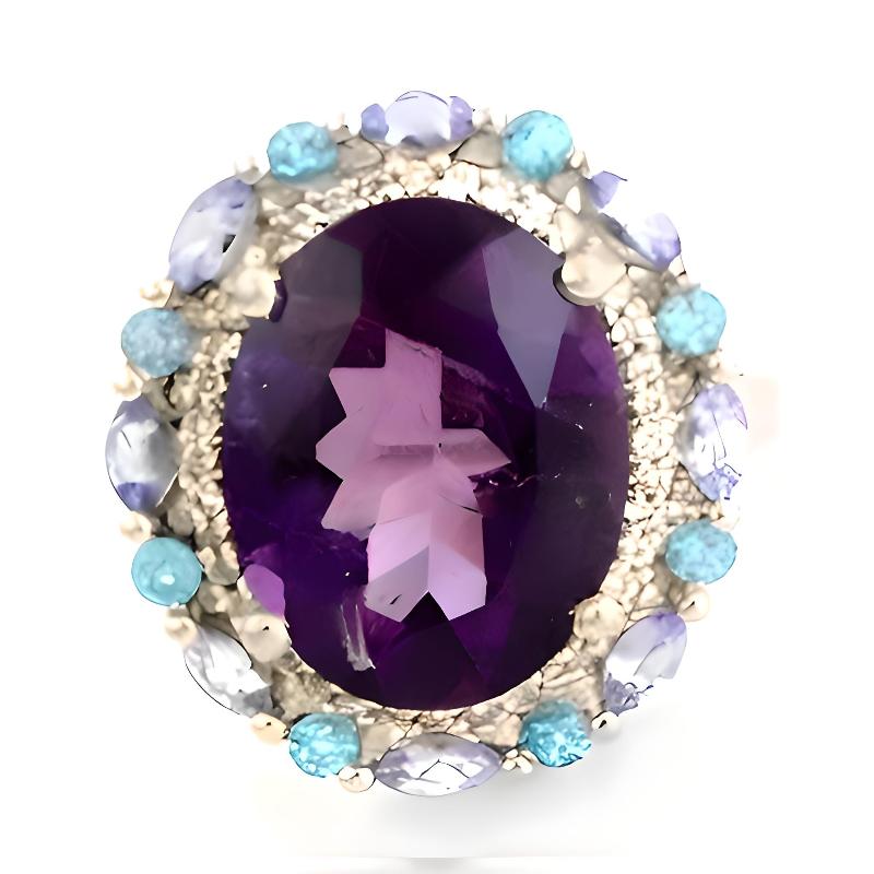 1CT Amethyst Multi Stone Halo Ring - GEMPARA