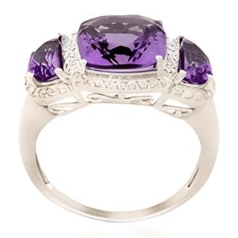 1CT Cushion Amethyst Three Stone Ring - GEMPARA