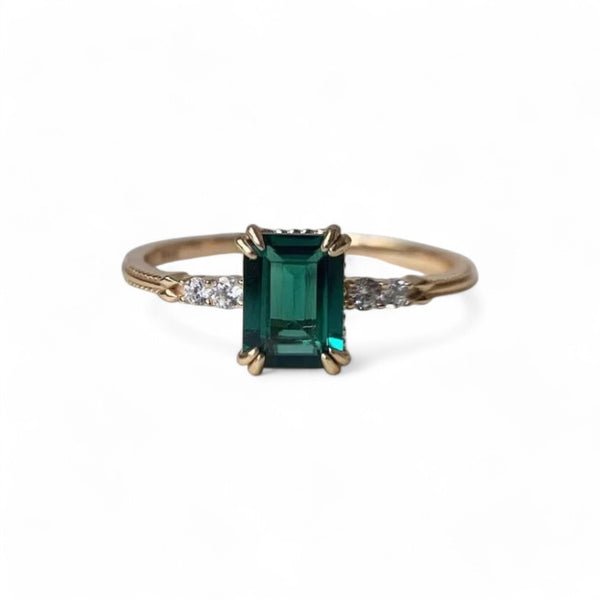 1CT Emerald - Cut Emerald Ring with Moissanites - GEMPARA