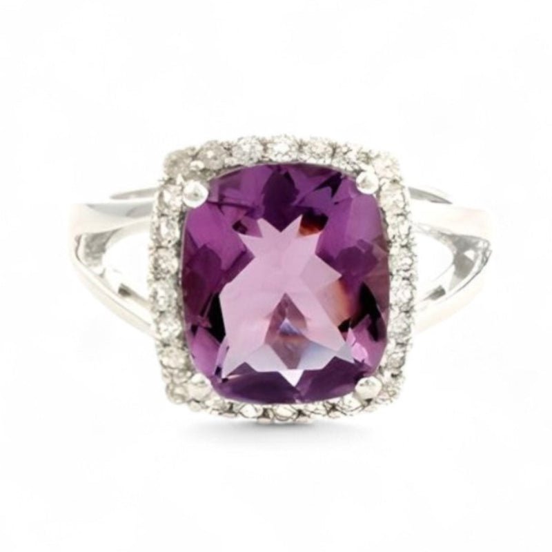 1CT Halo Cushion Amethyst Ring - GEMPARA