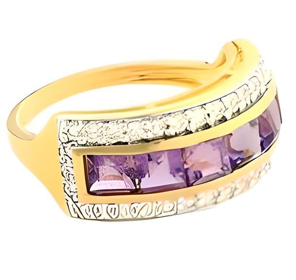1CT Linear Square Amethyst Ring - GEMPARA