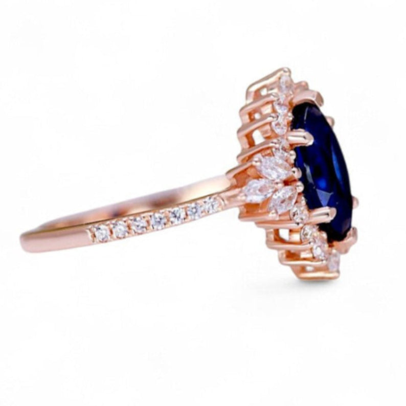 1CT Marquise cut Lab Sapphire Halo Ring - GEMPARA