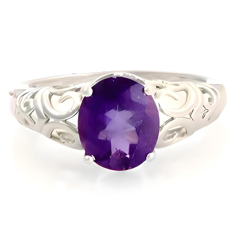 1CT Ornate Amethyst Ring - GEMPARA