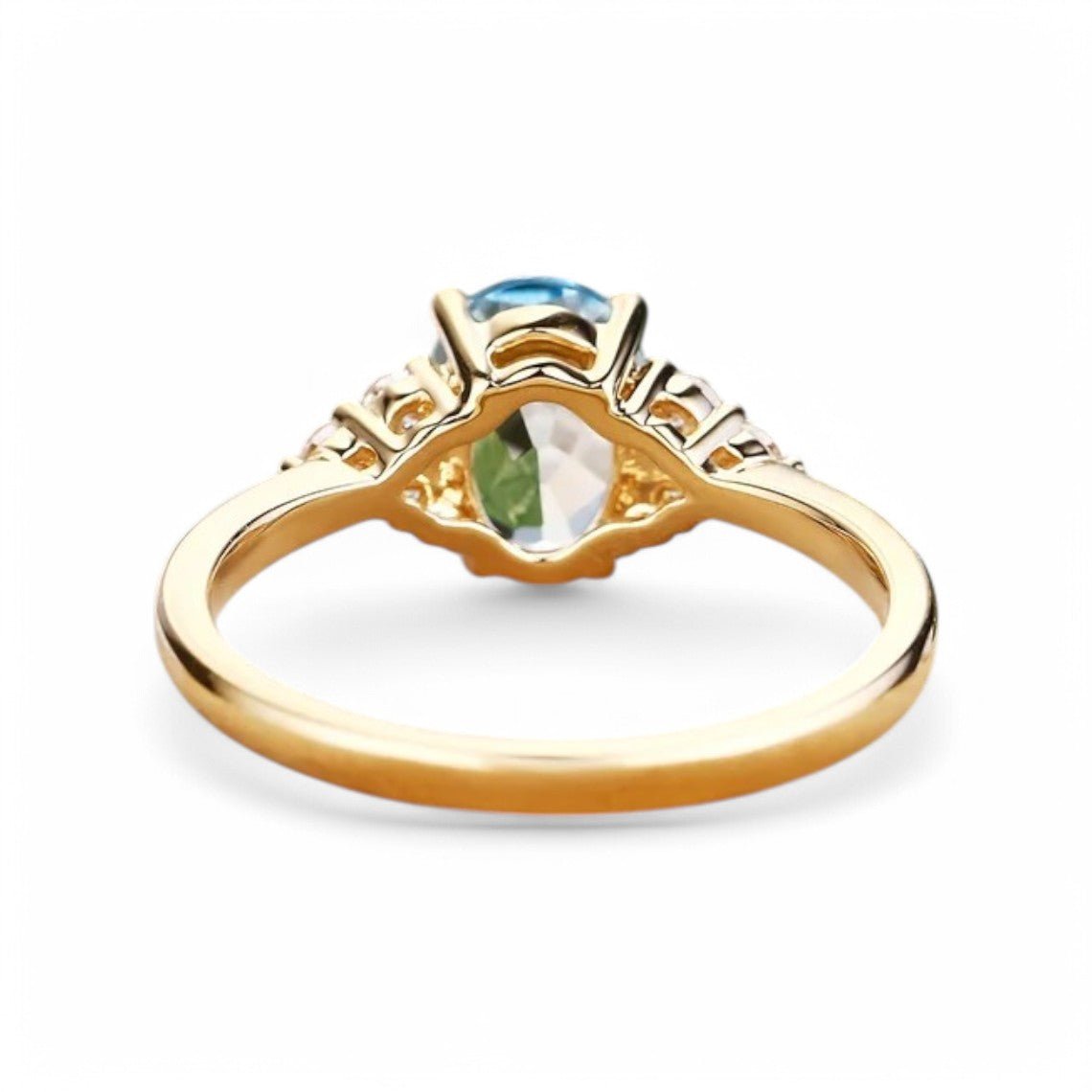 1CT Oval Aquamarine and Moissanite Ring - GEMPARA