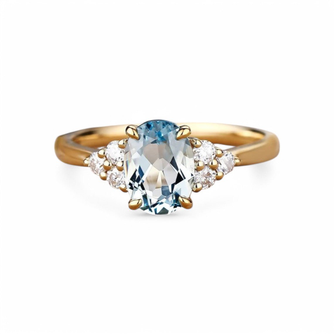 1CT Oval Aquamarine and Moissanite Ring - GEMPARA