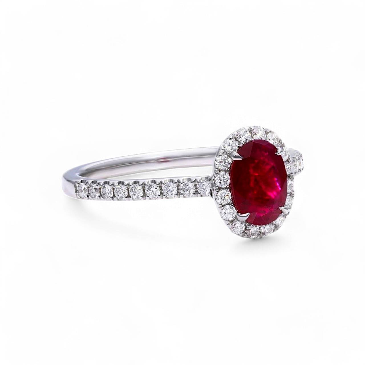 1CT Oval cut Lab Ruby Halo Ring - GEMPARA