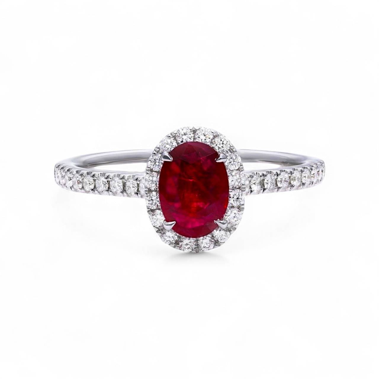 1CT Oval cut Lab Ruby Halo Ring - GEMPARA