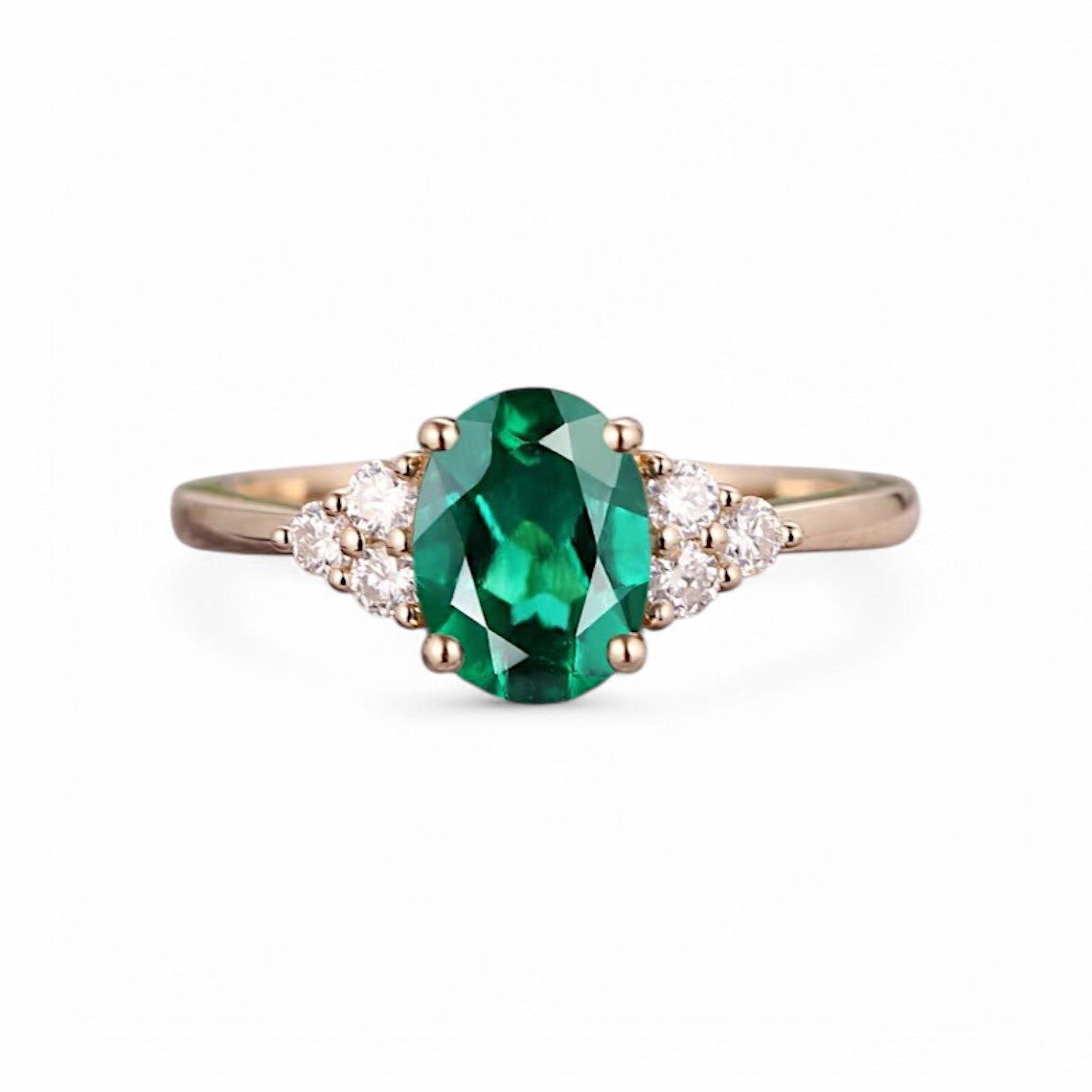 1CT Oval Emerald and Moissanite Ring - GEMPARA