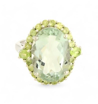 1CT Oval Green Amethyst and Peridot Cluster Ring - GEMPARA