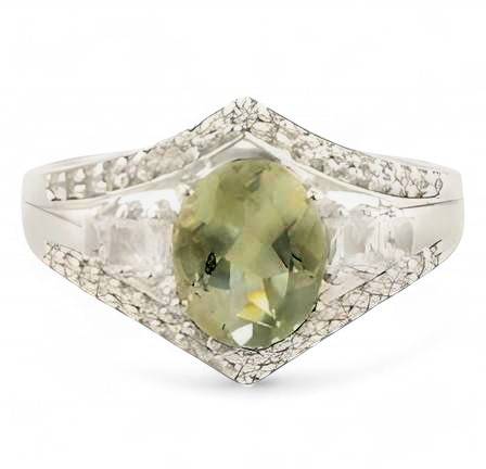 1CT Oval Green Amethyst Cluster Ring - GEMPARA