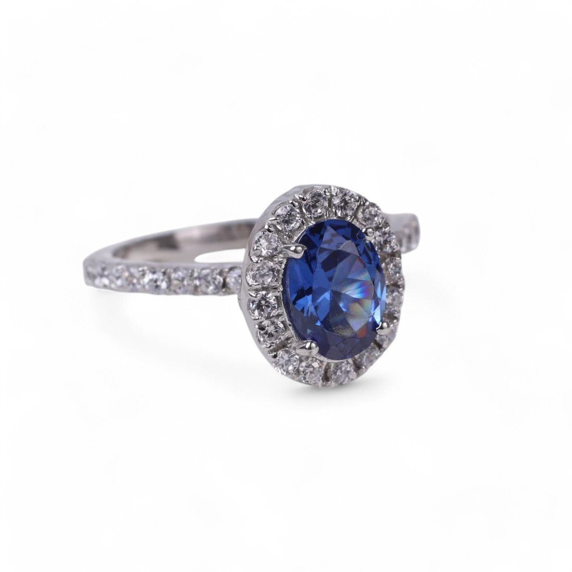 1CT Oval Halo Lab Sapphire Ring - GEMPARA