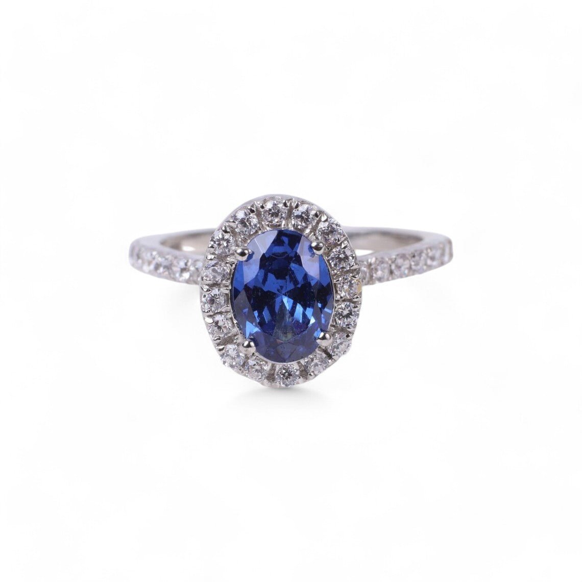 1CT Oval Halo Lab Sapphire Ring - GEMPARA