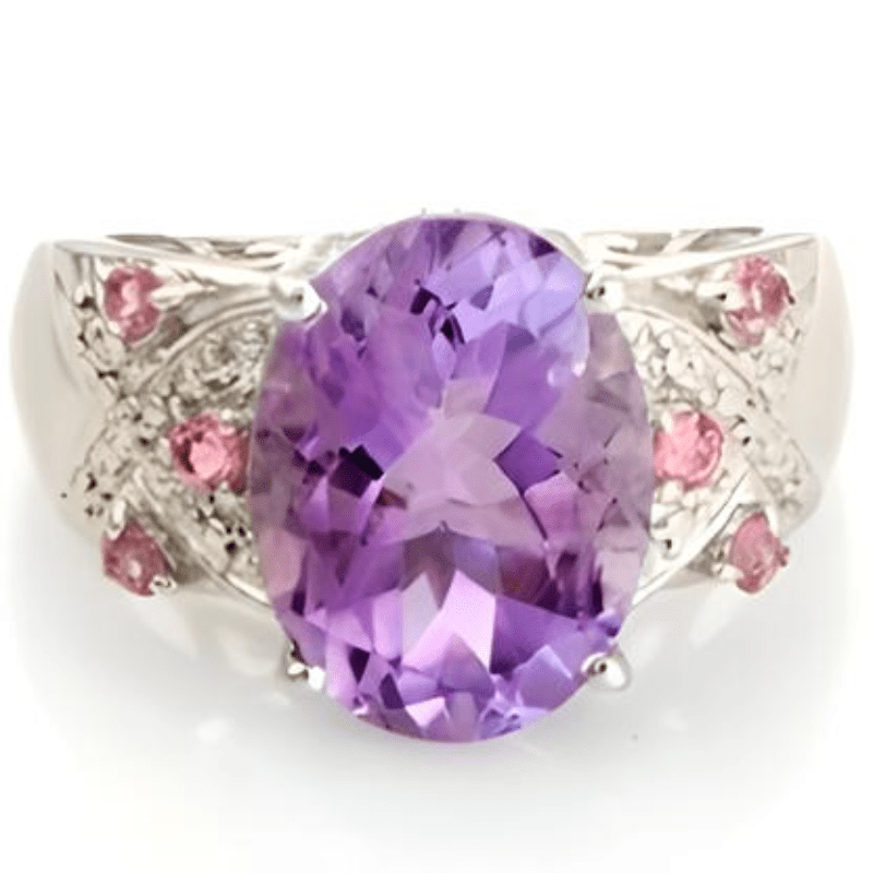 1CT Pink Amethyst and Tourmaline Ring - GEMPARA