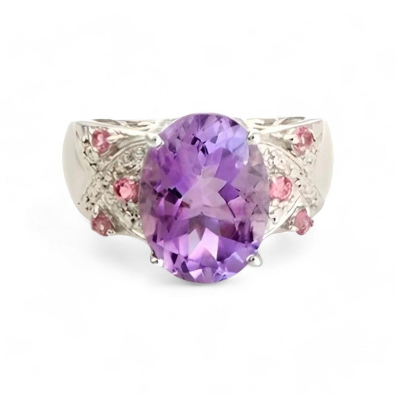 1CT Pink Amethyst and Tourmaline Ring - GEMPARA