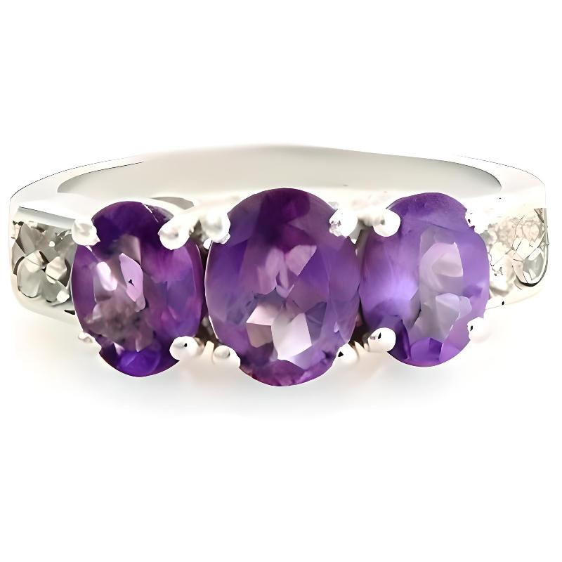 2 CT Amethyst Three Stone Ring - GEMPARA