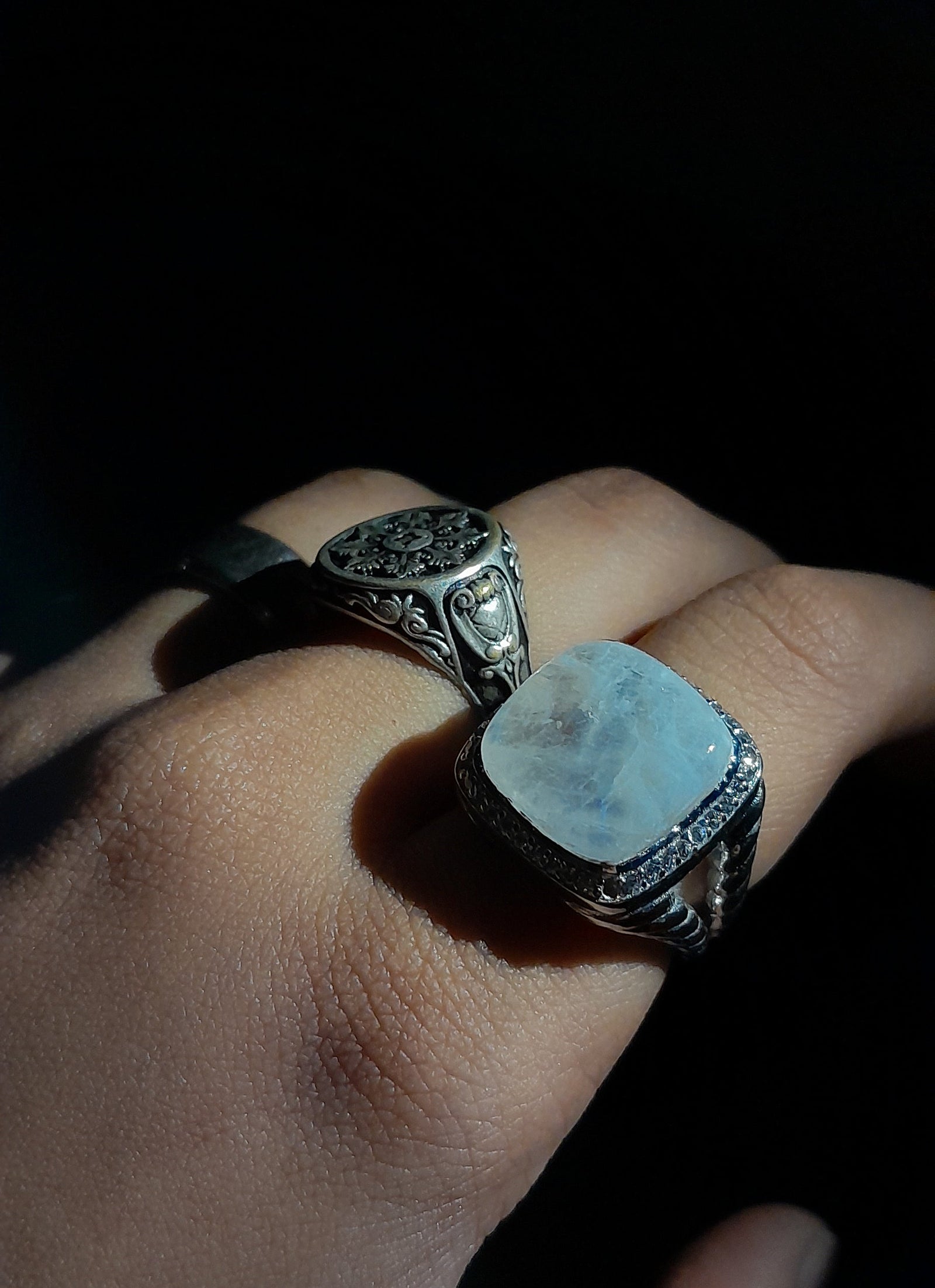 Moonstone Cushion cut  with Moissanite Halo Ring - GEMPARA