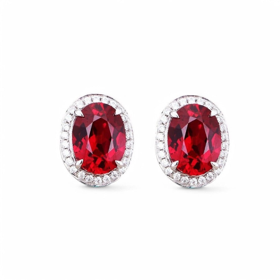 1.76CT Oval cut Lab Ruby Halo Studs - GEMPARA