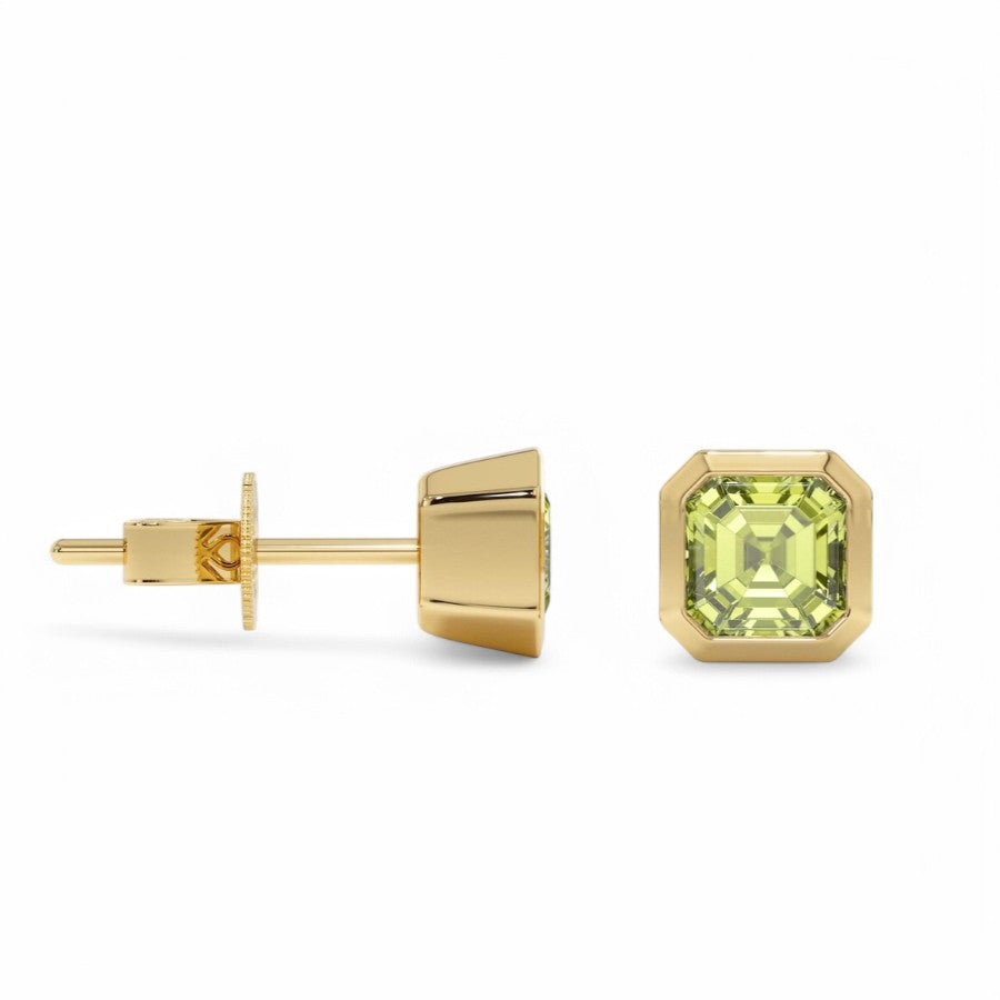 Cushion Cut Peridot Solitaire Bezel Studs - GEMPARA