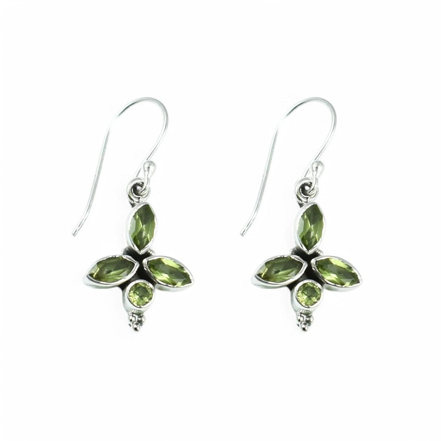 Bloom crest Peridot Cluster Drop Earrings - GEMPARA