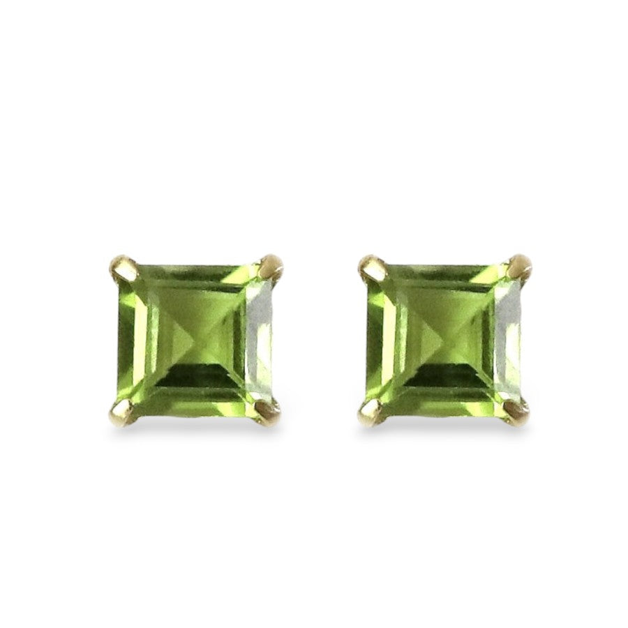 3CT Princess-Cut Peridot Solitaire Studs - GEMPARA