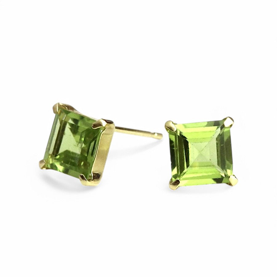 3CT Princess-Cut Peridot Solitaire Studs - GEMPARA