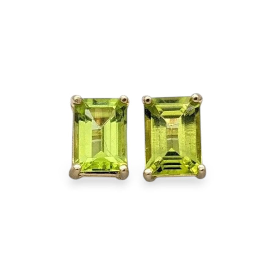 1.9CT Emerald Cut Peridot Solitaire Studs - GEMPARA
