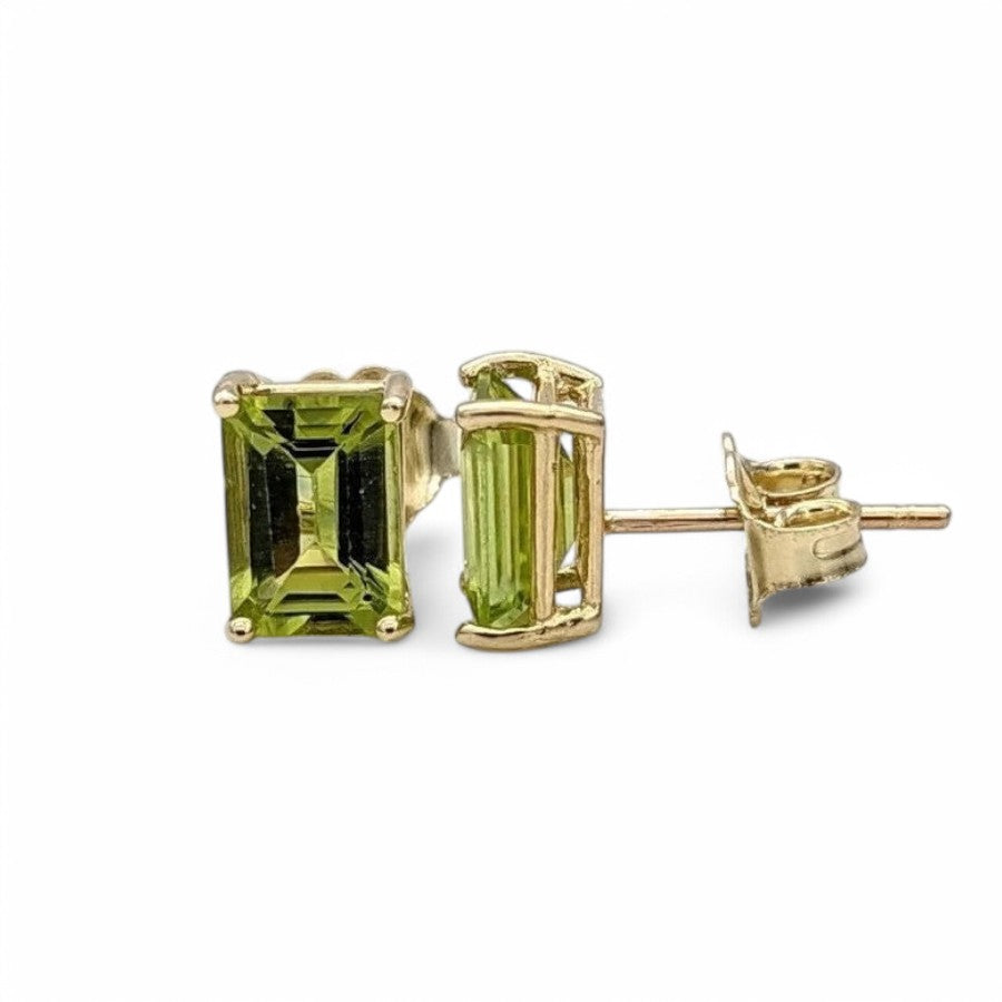 1.9CT Emerald Cut Peridot Solitaire Studs - GEMPARA